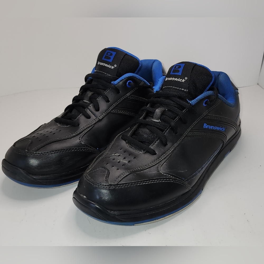 Brunswick flyer Mens Bowling Shoe Black Blue Leather Athletic Sneakers Size 10